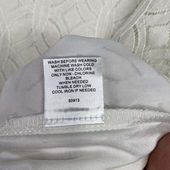 Market & Spruce Top Womens XXL Cream White Lace Cutout Overlay Short Sleeve Zip - Picture 6 of 9